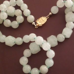Celandon Jade Antique Handknotted Qing dynasty Clasp?Looks mint.Goldpl.